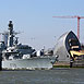 HMS PORTLAND passes through the THAMES BARRIER