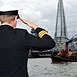 Portwey 90 yr old Steam Tug takes Royal Navy salute