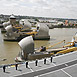 HMS Ark Royal passing through The Thames Barrier